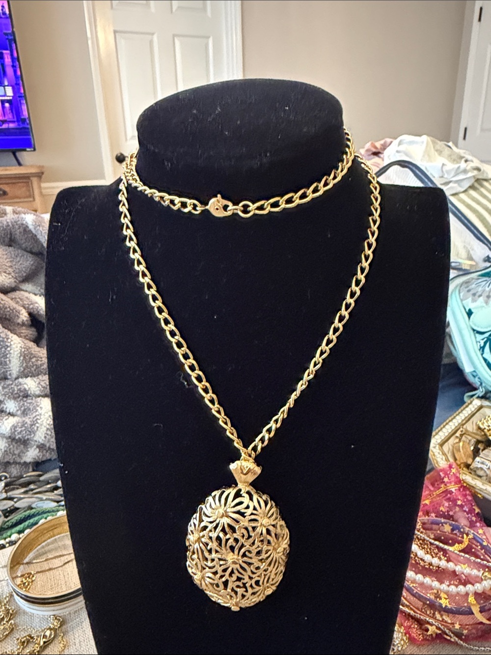 Monet Gold-Tone Filigree Locket Necklace